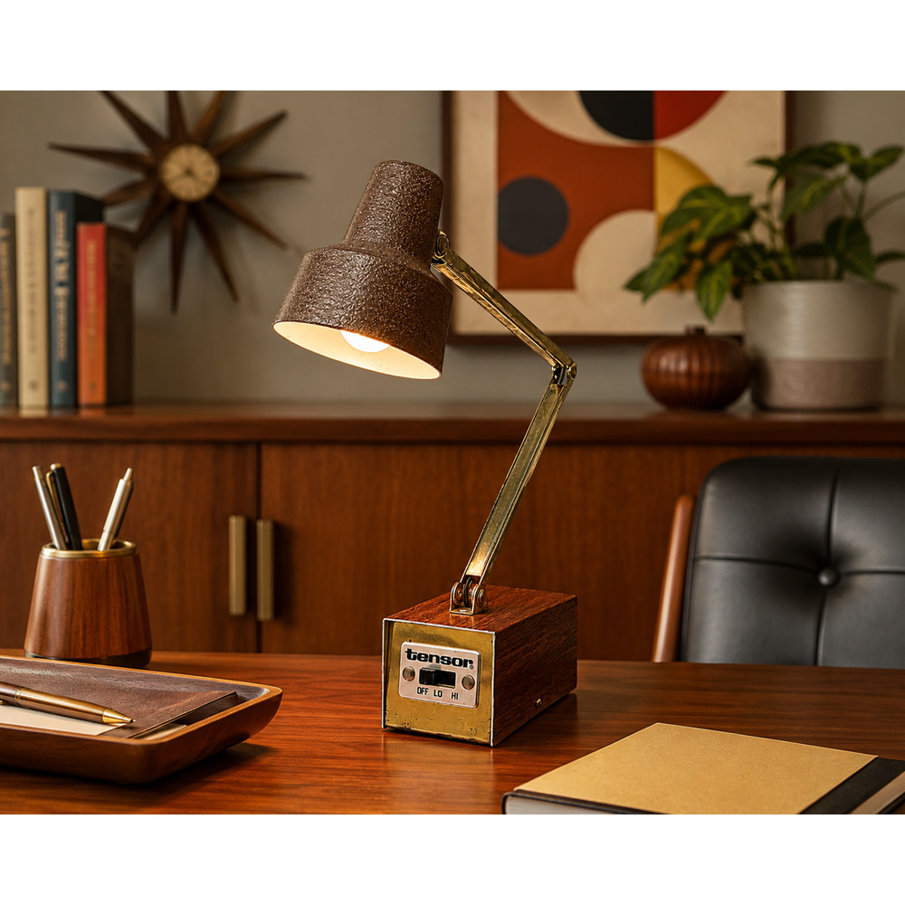 Vintage Tensor Adjustable Desk Lamp Brown Faux Wood MCM Task Lamp 2 Settings USA